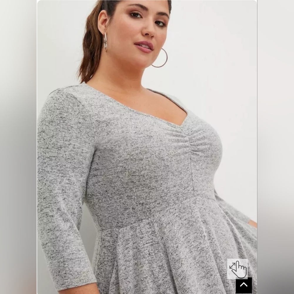 Torrid Gray Knit Fit & Flare Dress Women’s 1 Plus V-Neck Ruched Waist Cozzy Fall